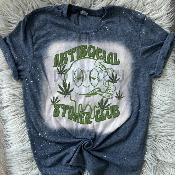 Camiseta antisocial Stoner Club, desteñida y desteñida para venta al por mayor de Antisocial Designs