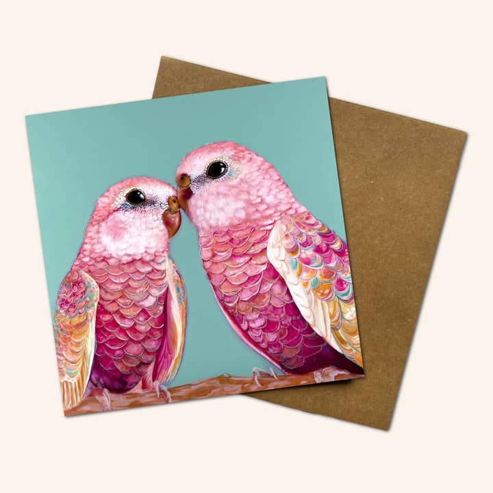 Jess Hutchison Art - Wholesale Everyday greeting card - New design- Orville and Wilbur Bourke's Parrot Greeting Card