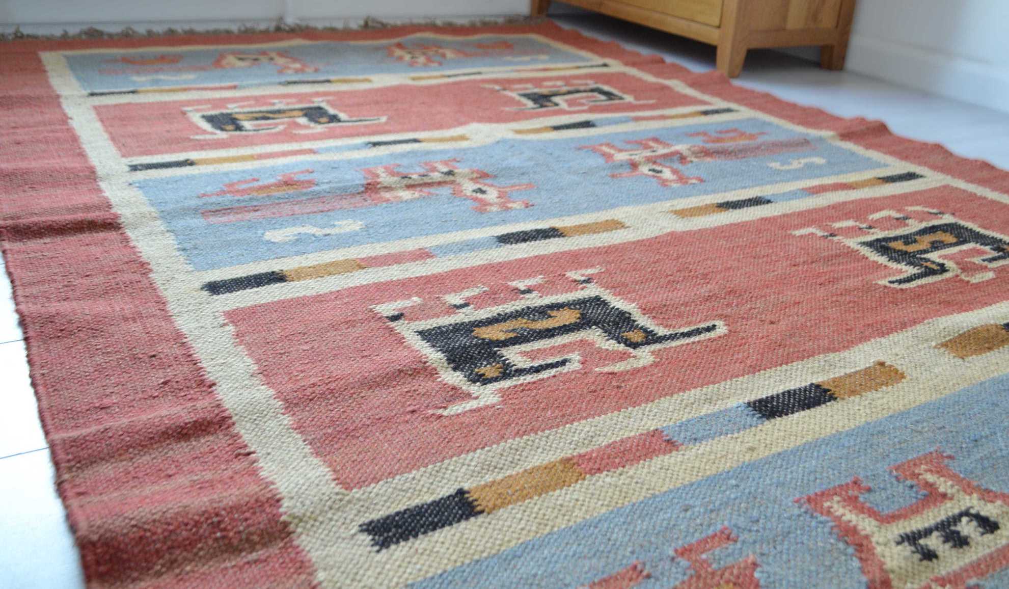 Designs Emporium - Wholesale Area Rug - Kilim Rug Birds Wool Jute Indian Handmade 2x3' 2x6' 2x9' 5x8'8