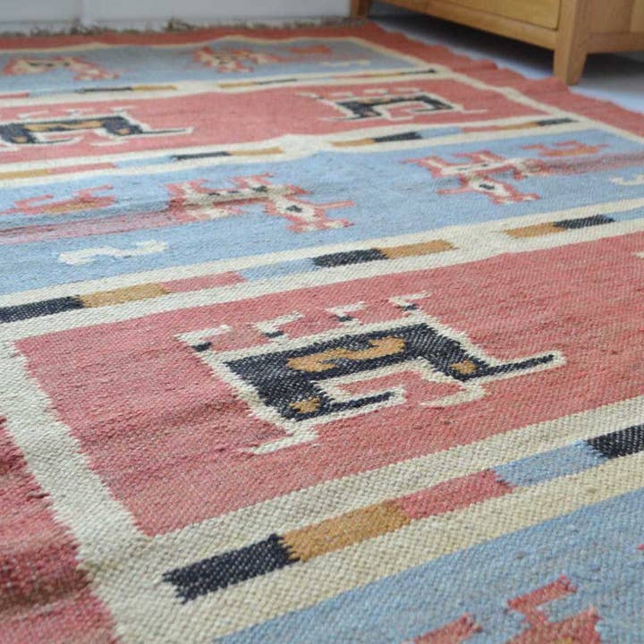 Designs Emporium - Wholesale Area Rug - Kilim Rug Birds Wool Jute Indian Handmade 2x3' 2x6' 2x9' 5x8'8