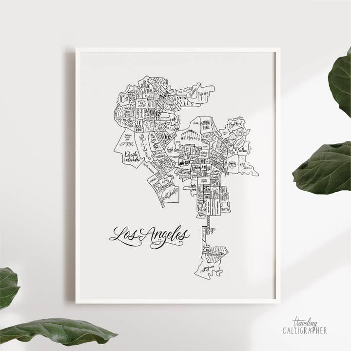 Los Angeles Neighborhood Map Print (3 størrelser) for engroshandel hos Traveling Calligrapher