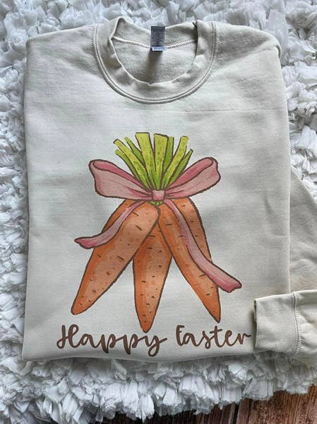 HAPPY EASTER; CARROT AND BOW SWEATSHIRT for wholesale by Bling n' Sports Apparel, LLC