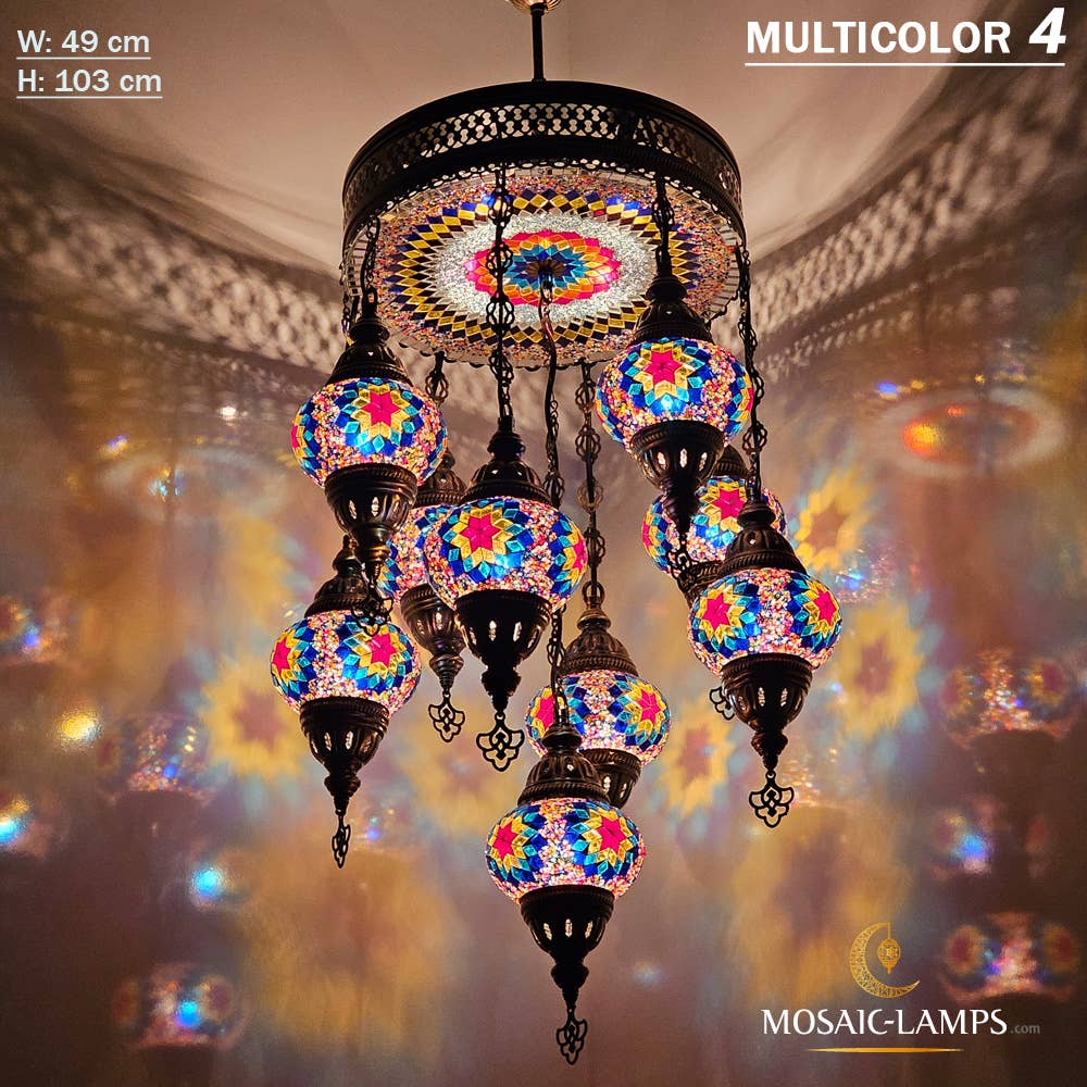 Mosaic Lamps – Großhandel Kronleuchter/Hängeleuchte – 9+1 türkische Kronleuchter mit gemischtem Globusmosaik, gemischte Siedlung18