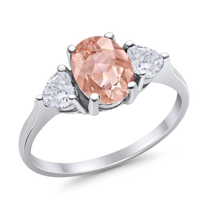 Fashion Promise Ring mit 3 Steinen, oval, künstlicher Morganit, CZ für den Großhandel von Blue Apple Imports