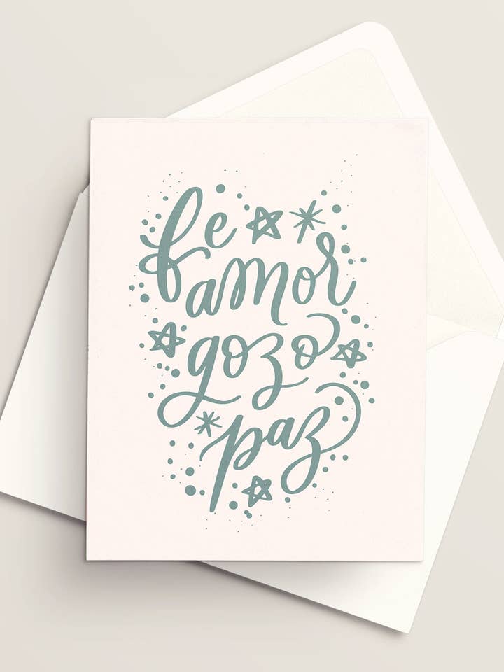 Fe, amor, gozo, paz | Tarjeta cristiana | Tarjeta hecha a mano | Tarjeta de fiestas | Tarjetas navideñas | Navidad 2025 | Basada en la fe for wholesale by Vivi Furlong