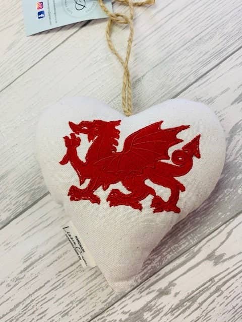 Lizzie Dixon Designs – wholesale Ornament – Welsh Dragon Hanging Heart-Lavender Hanging Heart-Fabric Hanging Heart-0