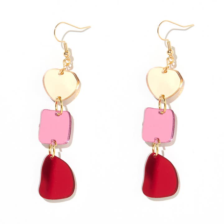 Boucles d'oreilles Vera//Miroir doré, rose+rouge pour la vente par Emeldo
