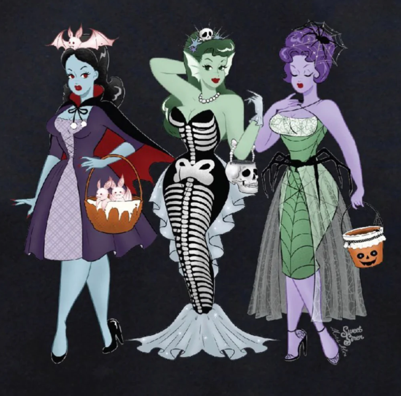 Sweet Siren Designs - Wholesale Lapel Pin/Button - Skeleton Mermaid Babe Retro Pinup Enamel Pin3