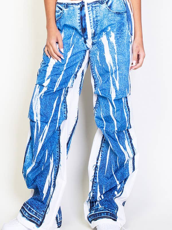 Electric Wave Printed Parachute Pants for wholesale by Rehab Lab