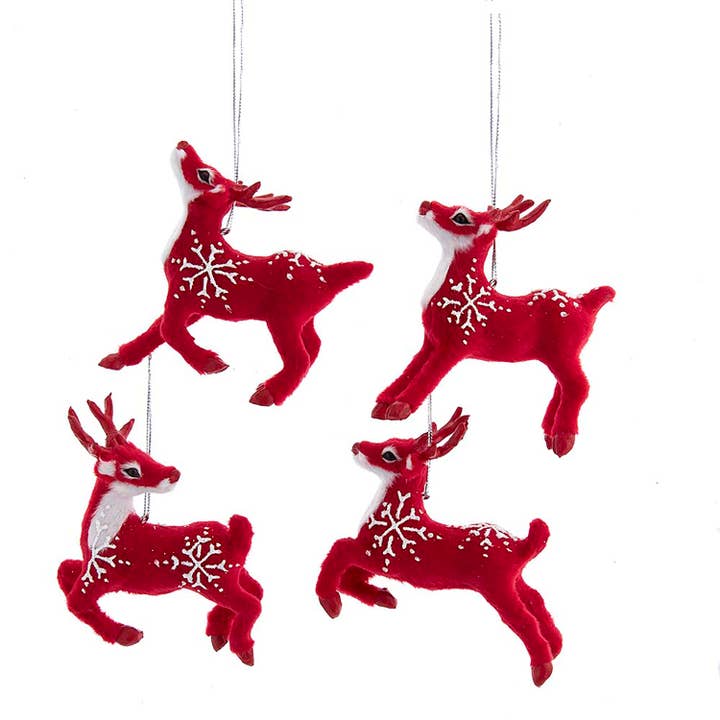 Kurt S. Adler, Inc. - Wholesale Ornament Set - 4"DEER W/RED SNOWFLAKE ORNAMENT 4/ASSTD
