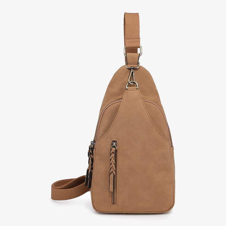 Jen & Co. - Wholesale Crossbody Bag - Women's - M2342SDE Nikki Faux Suede Dual Compartment Sling Pack Bag