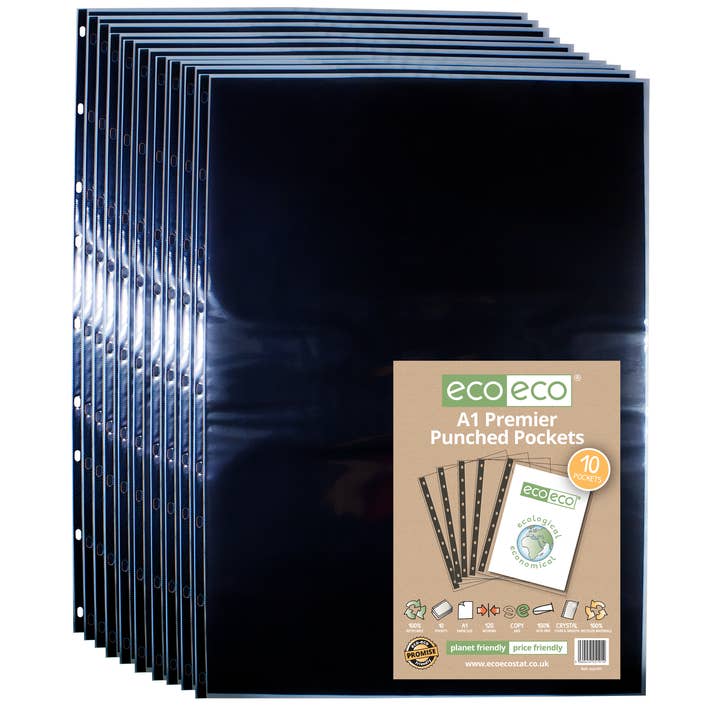 A1 100% recycelte Tasche 10 Premier Multi gelochte Hüllen für den Großhandel von eco-eco Stationery Ltd