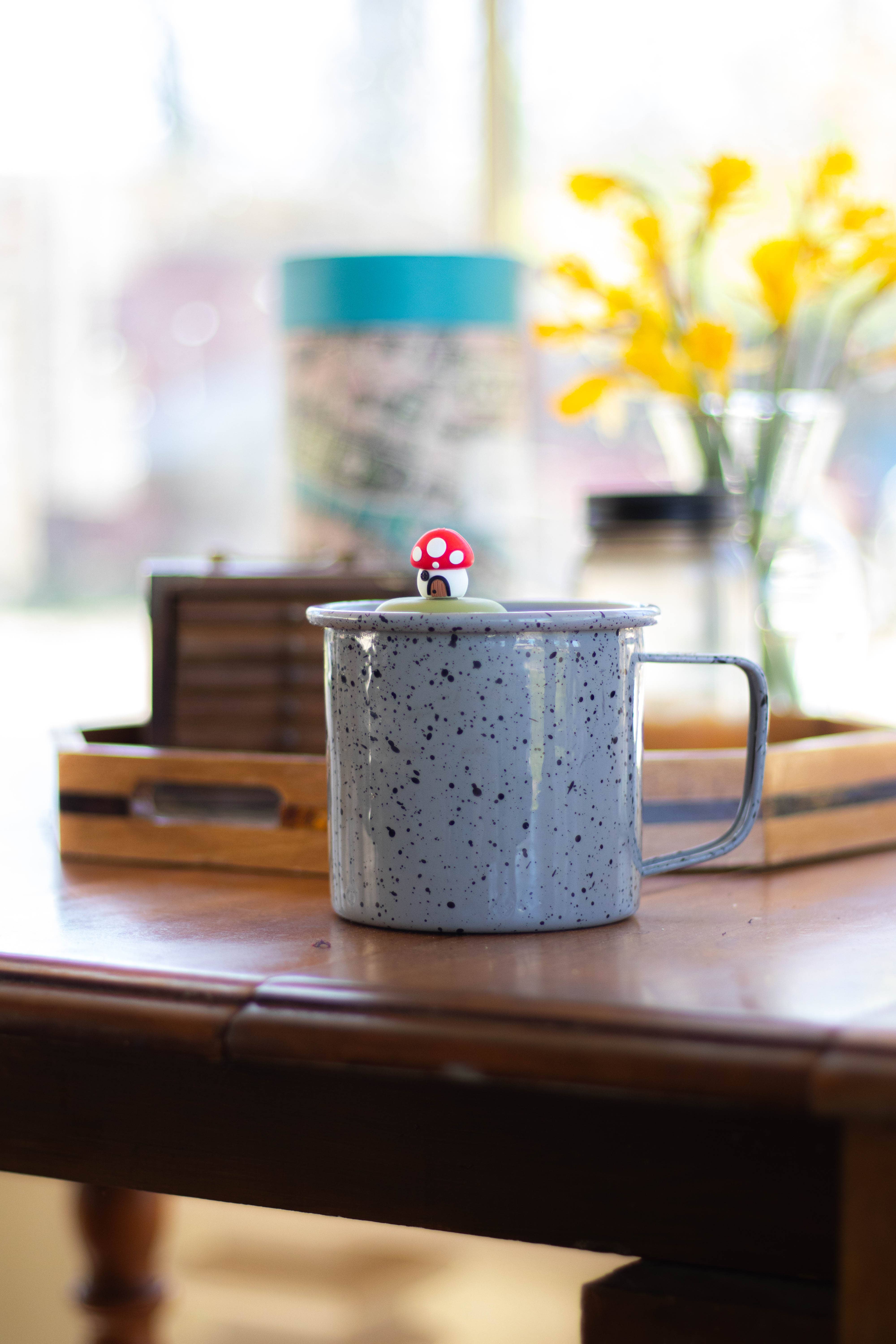 Float2infuse Tea Infuser - Wholesale Tea strainer/infuser - Mushroom Cottage | Floating Tea Steeper | Green Base | Red1