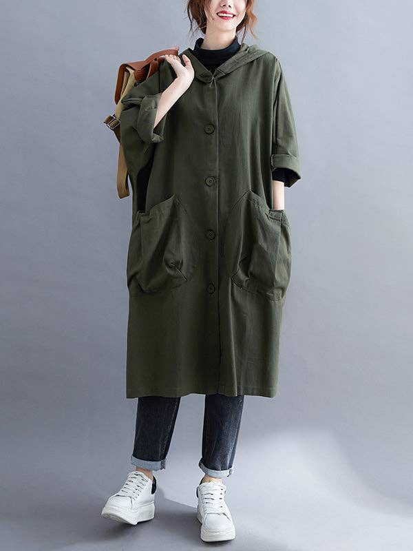 StyleGalX - Wholesale Trench Coat - Women's - Loose Hooded Trench Long Coat4