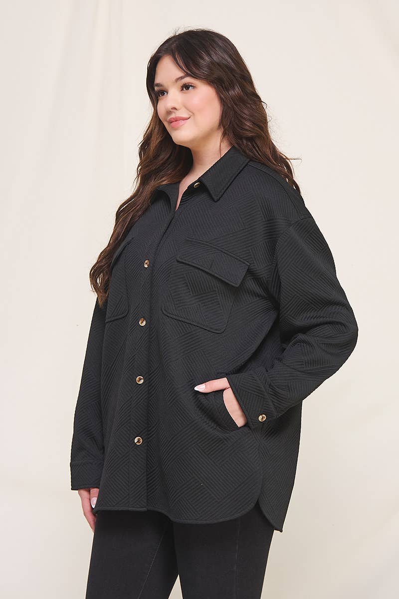 Allie Rose - Wholesale Button Down Shirt - Women's - Plus Size Jacquard Knit Shirt1