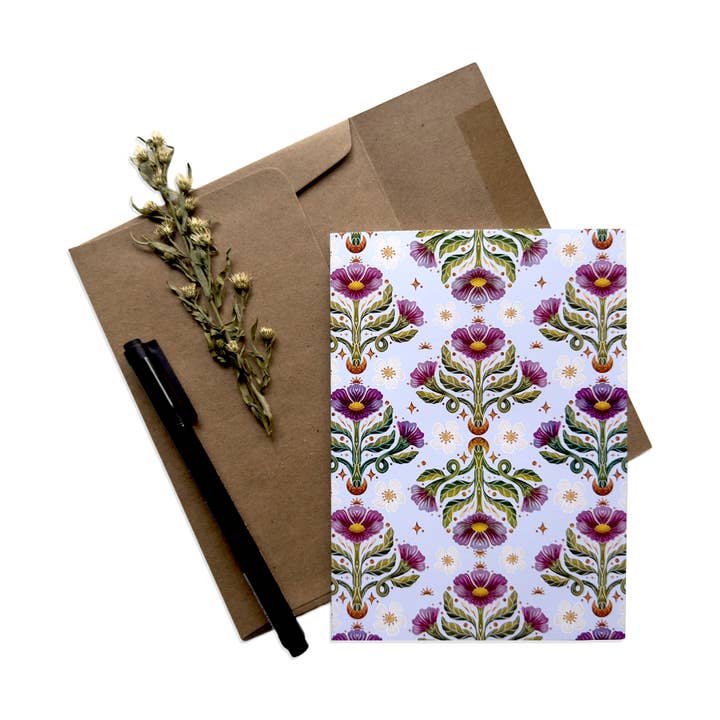 Pink and White Flower Patterned Blank Everyday Greeting Card for wholesale by Kristin Heldt Art