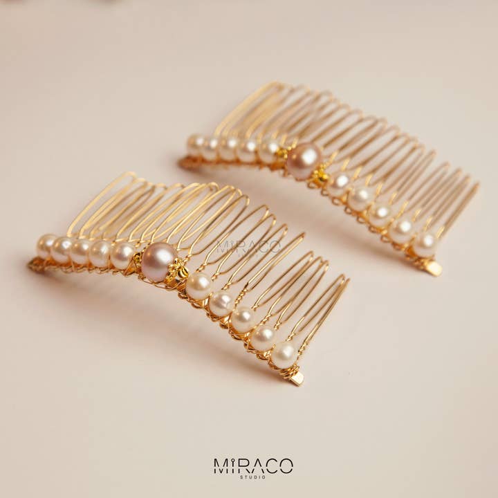 Freshwater Pearl Hair Comb Pin | Gold Bridal Hair Accessory for wholesale by Miraco Studio