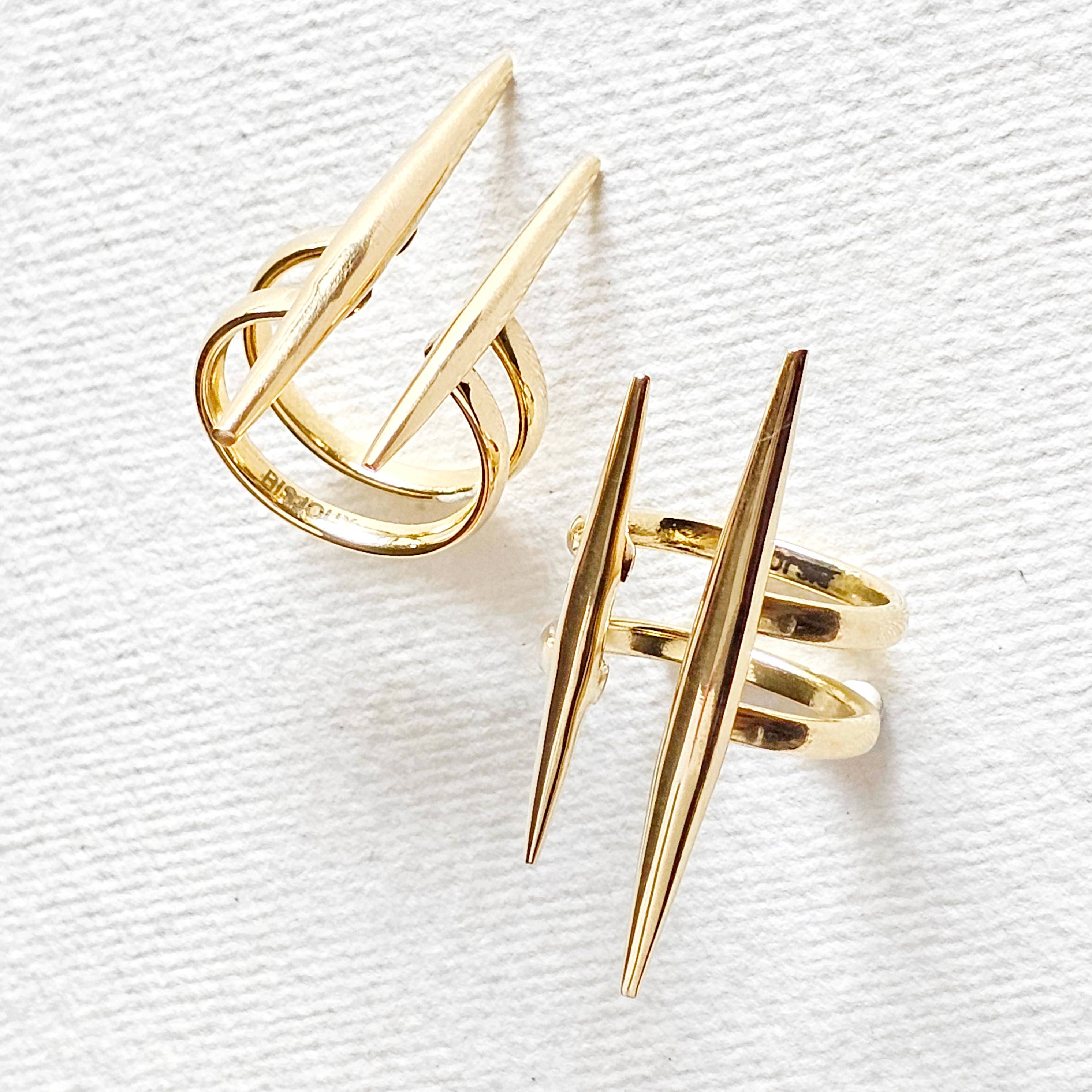 Bisjoux – wholesale Band/stacked ring – Solid brass double spike needle adjustable ring handcrafted 3