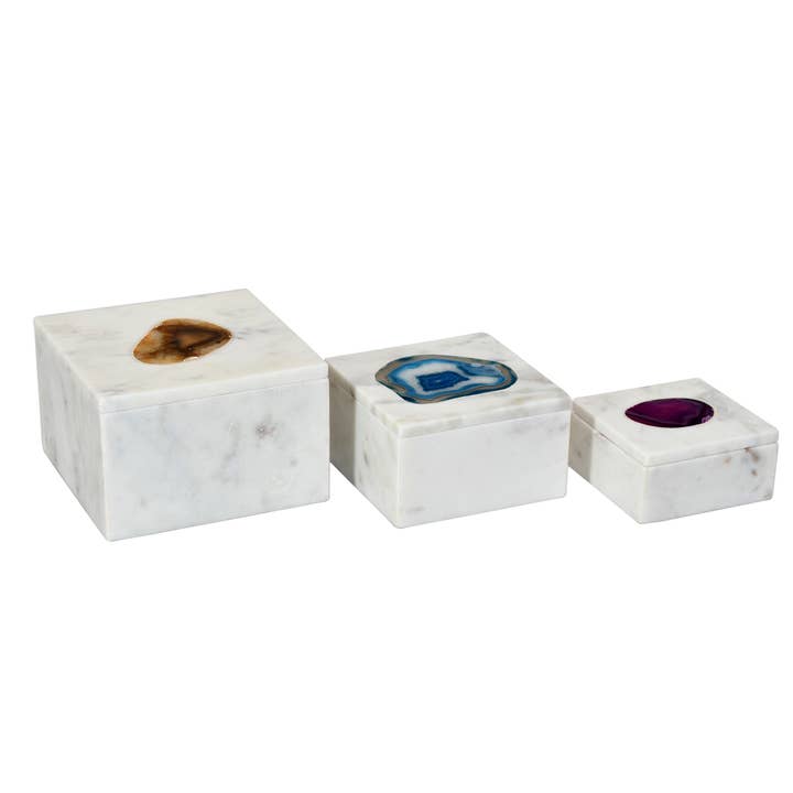 Engraved White Marble Agate Square Box for wholesale by OUTPOST ORIGINAL