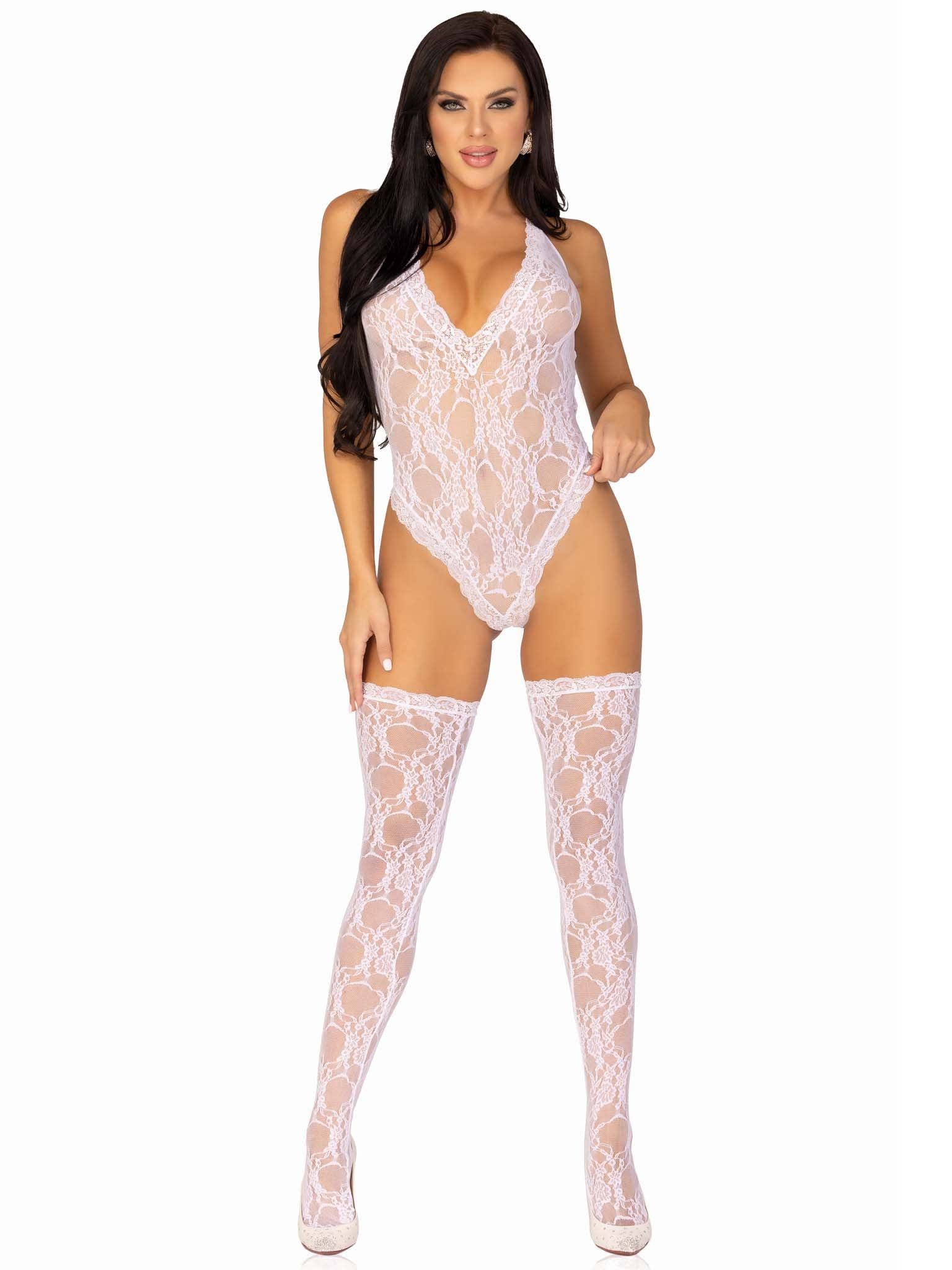Leg Avenue - Wholesale Lingerie Set - Women's - Sweet Romance Lace Teddy & Stockings Set7