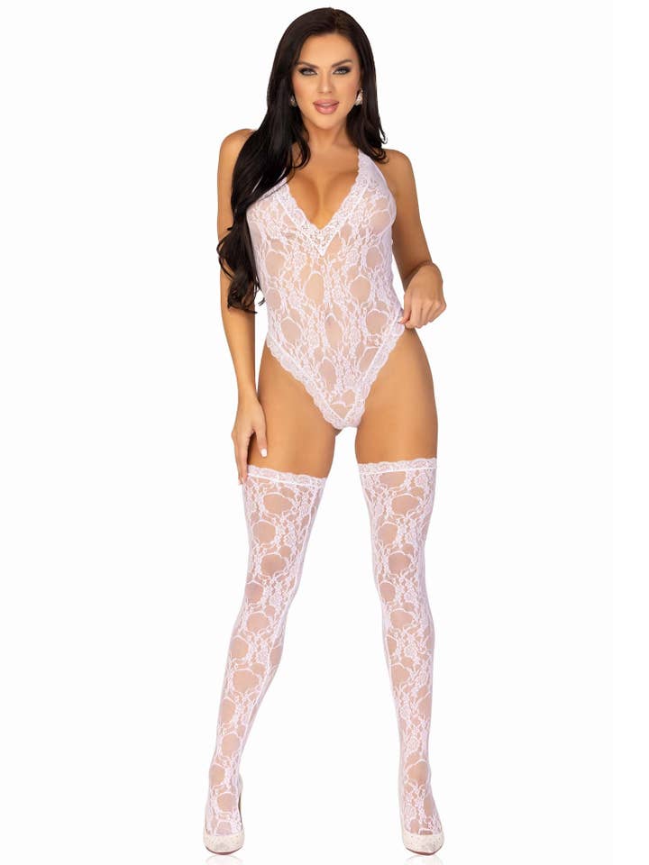 Leg Avenue - Wholesale Lingerie Set - Women's - Sweet Romance Lace Teddy & Stockings Set7