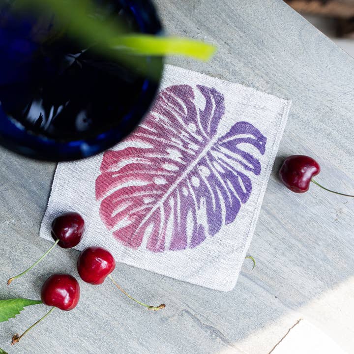 Sæt med 4 Monstera Print Linen Cocktail Servietter i 6 Farve-Wa for engroshandel hos Tulusa