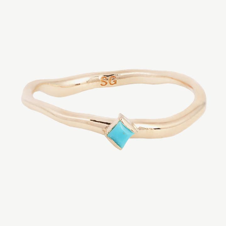 Enkele geplaveide ring in turkoois/goud voor wholesale door Studio Grun