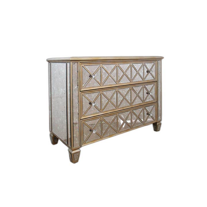 34" kommode med 3 skuffer, spejlglas & MDF for engroshandel hos Greenwestons