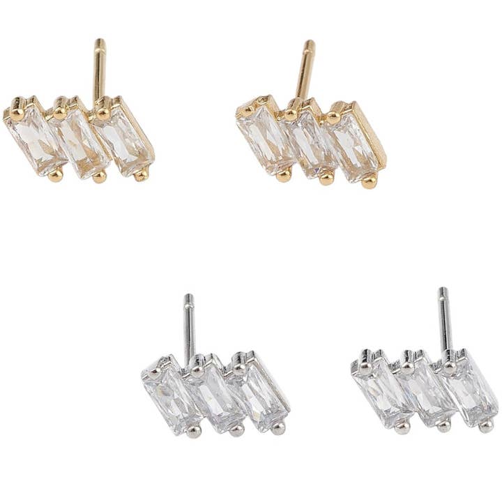 Triple Baguette Studs for wholesale by Annie Austen | Jewelry • Accessories