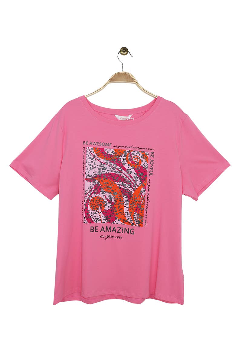 Attrait Paris - Wholesale Screen Printed T-Shirt - Women's - Printed cotton T-shirt Be Amazing Plus size6