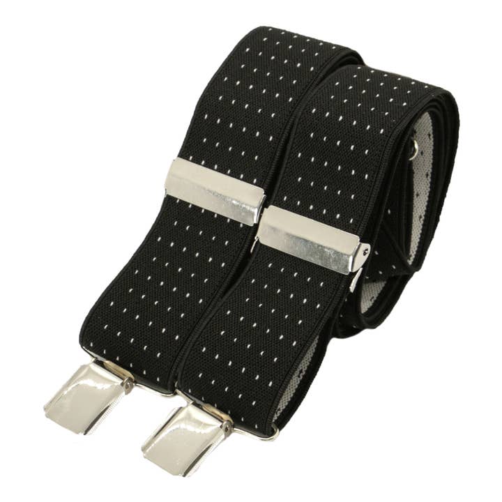 Black Pin Dot 35mm silver clip braces CN for wholesale by Dalaco - incorporating David Aster