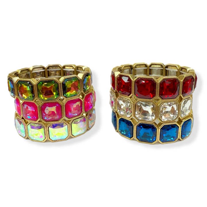 Square Crystal Stretch Bracelet with Antique Gold Edge for wholesale by Accessories To Go