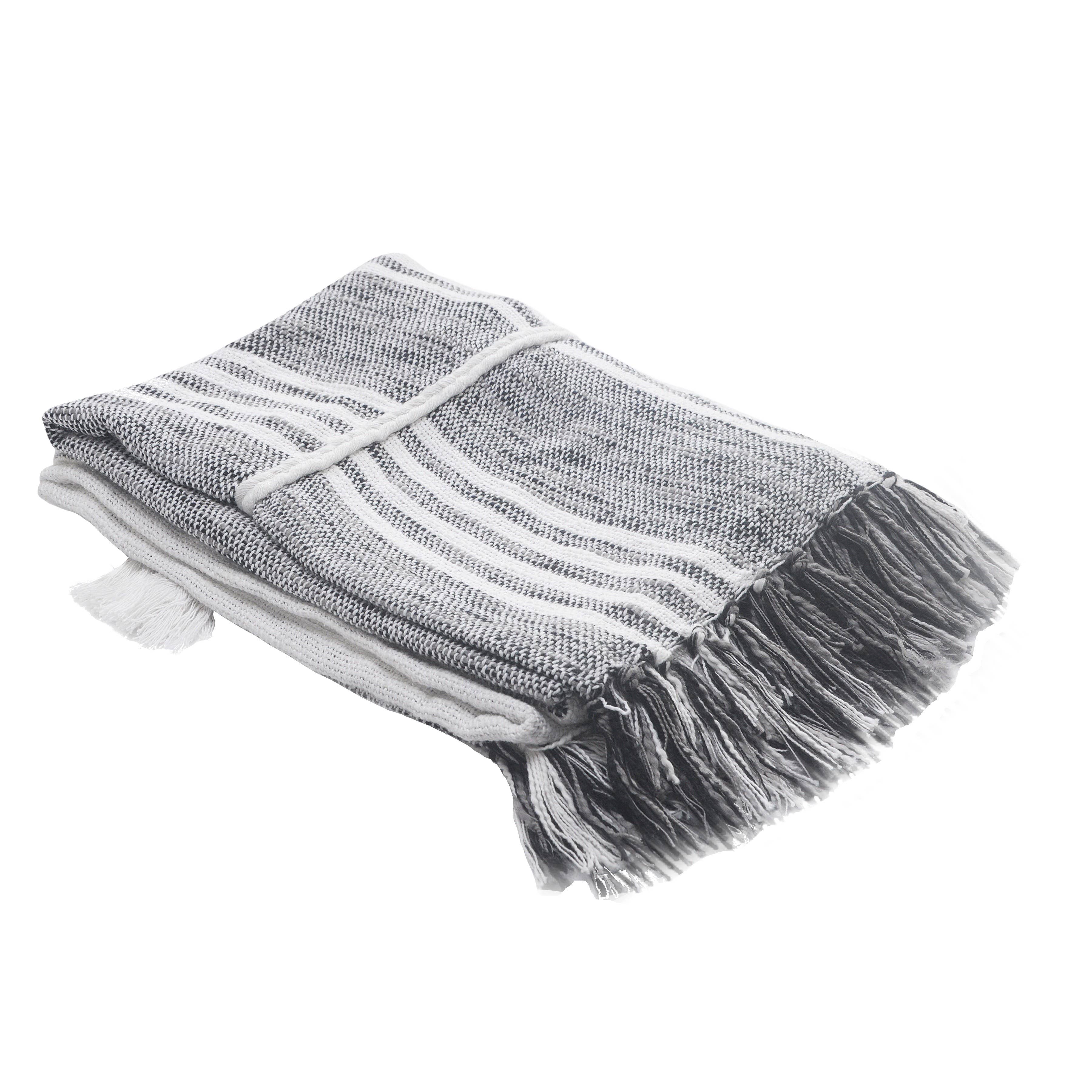 Gray White Vertical Striped and Textured Throw Blanket with Fringe for wholesale on Faire1
