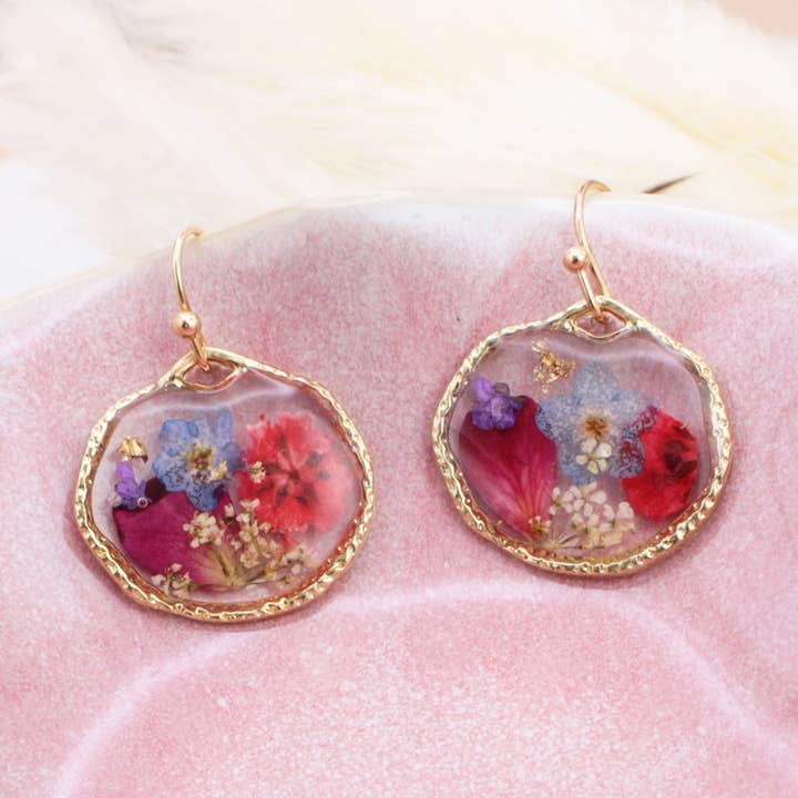 Cottage Floral Blue Red Dried Flower Earrings for wholesale by ZAD