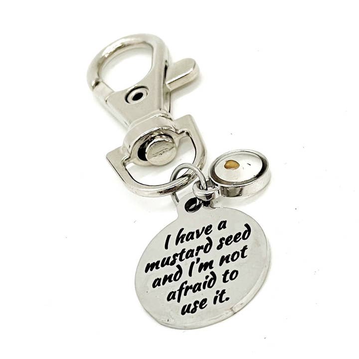 Cadeau de foi, j'ai une graine de moutarde et je n'ai pas peur de l'utiliser, breloque à clipser, breloque Matthieu 17:20, breloque de sac à main, breloque de porte-clés. pour la vente par JKCE Designs
