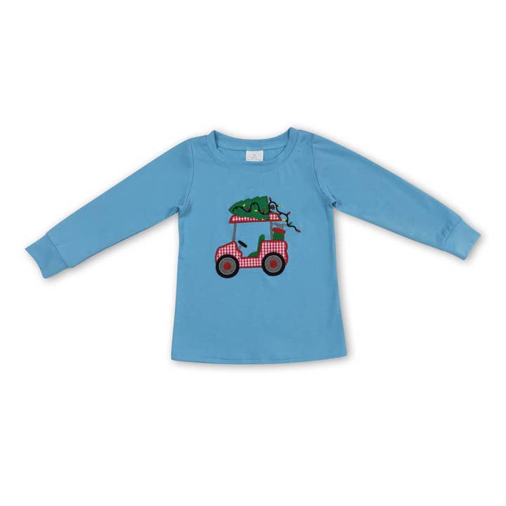 Yawoo Garments - Wholesale Screen Printed T-Shirt - Kids - Light blue Christmas tree golf kids boy shirt