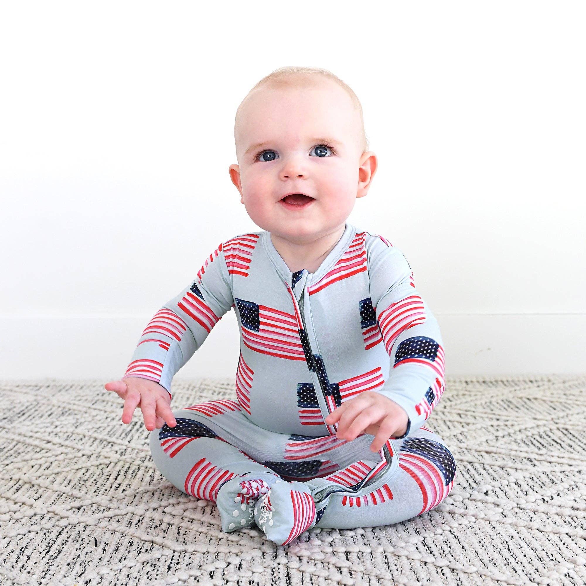 Gigi and Max - Wholesale Jumpsuit - Baby - George Blue Flag Zip Bamboo Flag 4th of July 7