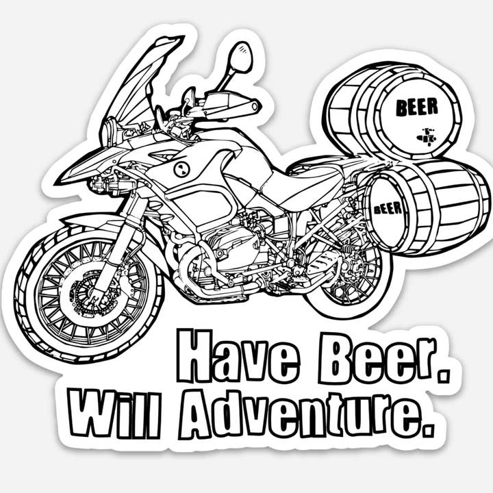 Adventure Motorcycle Bike With Beer Cask Panniers for wholesale by Bellavance Ink