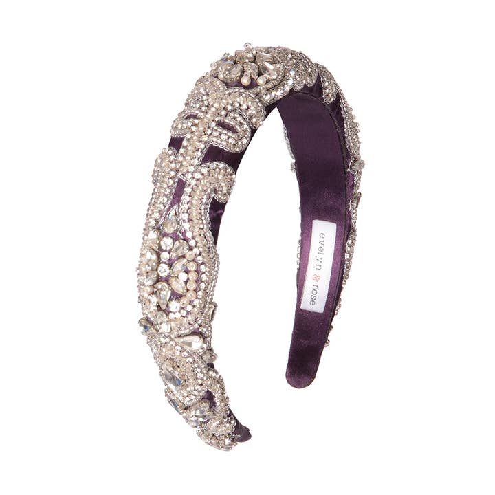 Arabella Fig lila kristall broderade pannband för wholesale av Evelyn and Rose