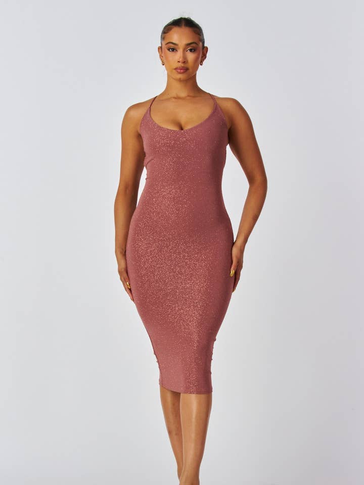 Starla Glitter Cross Back Midi Dress (BD21056) for wholesale by Hot & Delicious