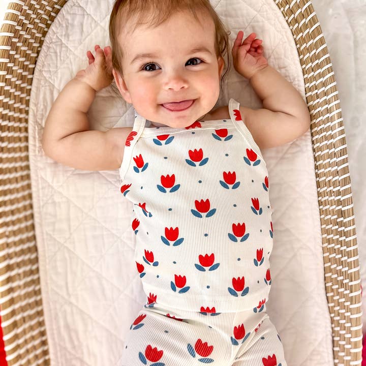 Red White & Blue Tulip Ribbed Bamboo 2pc Tank Set for wholesale by Little Joy Co.