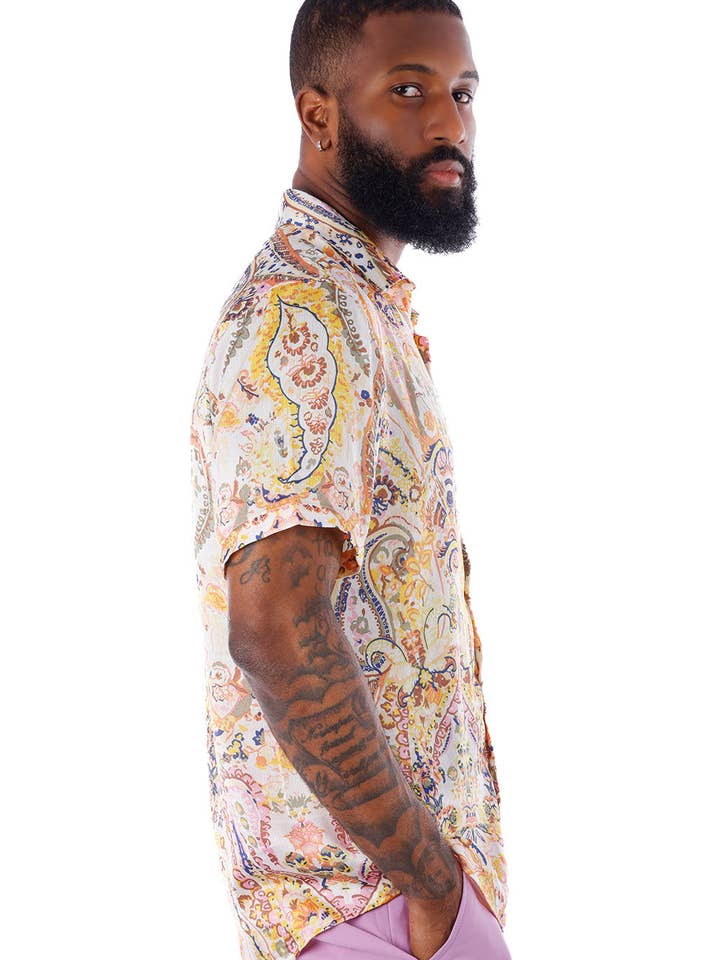 BARABAS - Venta al por mayor Camisa con botones - Hombre - Camisas de manga corta con estampado floral de cachemir para hombre 4SST15