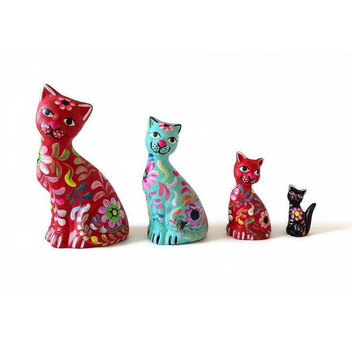 Set of 4 Multicolor Colorful Ceramic Cat Figurines Peru for wholesale by Zoe Artcrafts Corp.
