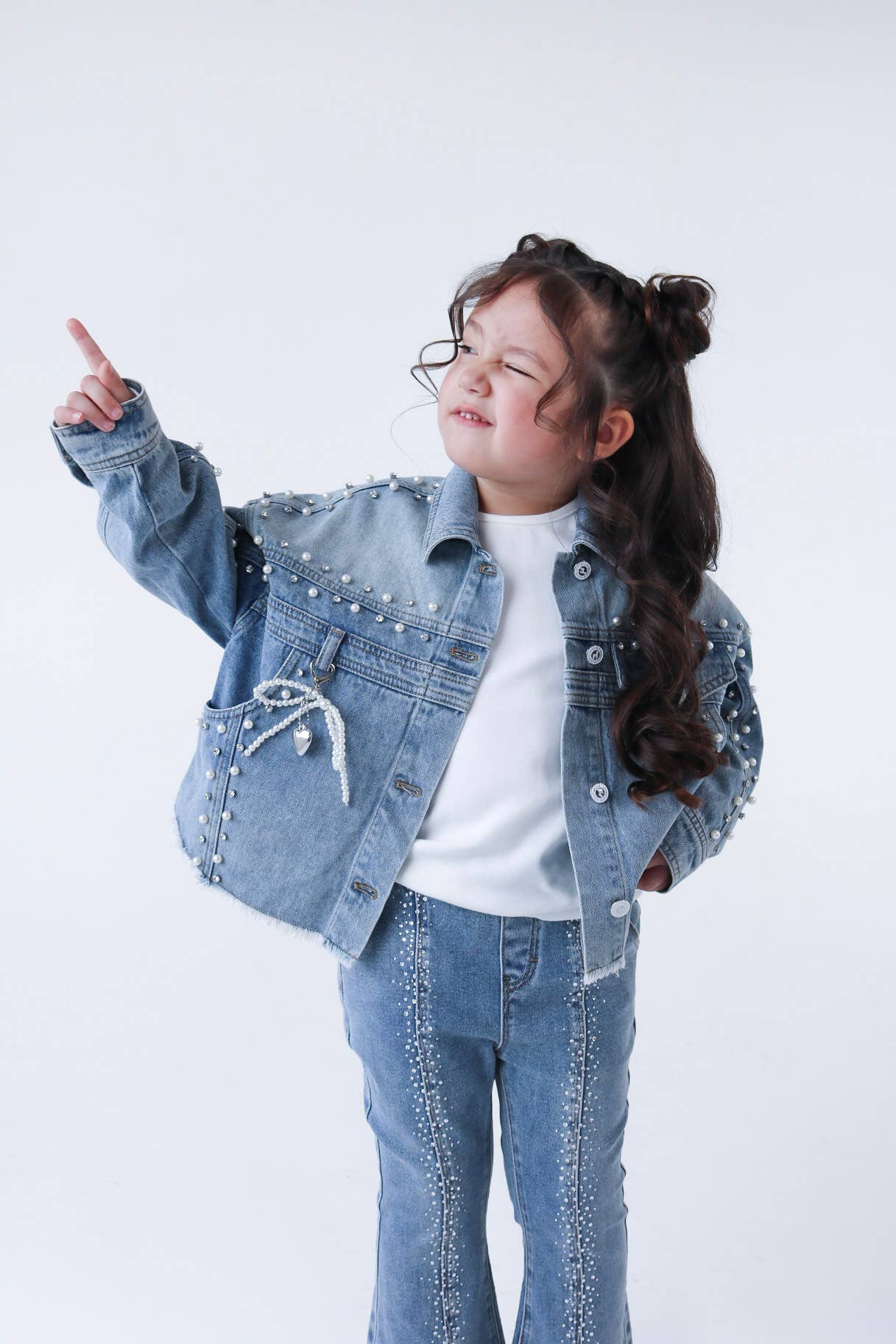 DENIM 17153 Lichtgewassen Versierde Spijkerjas met Strik voor groothandel op Faire7