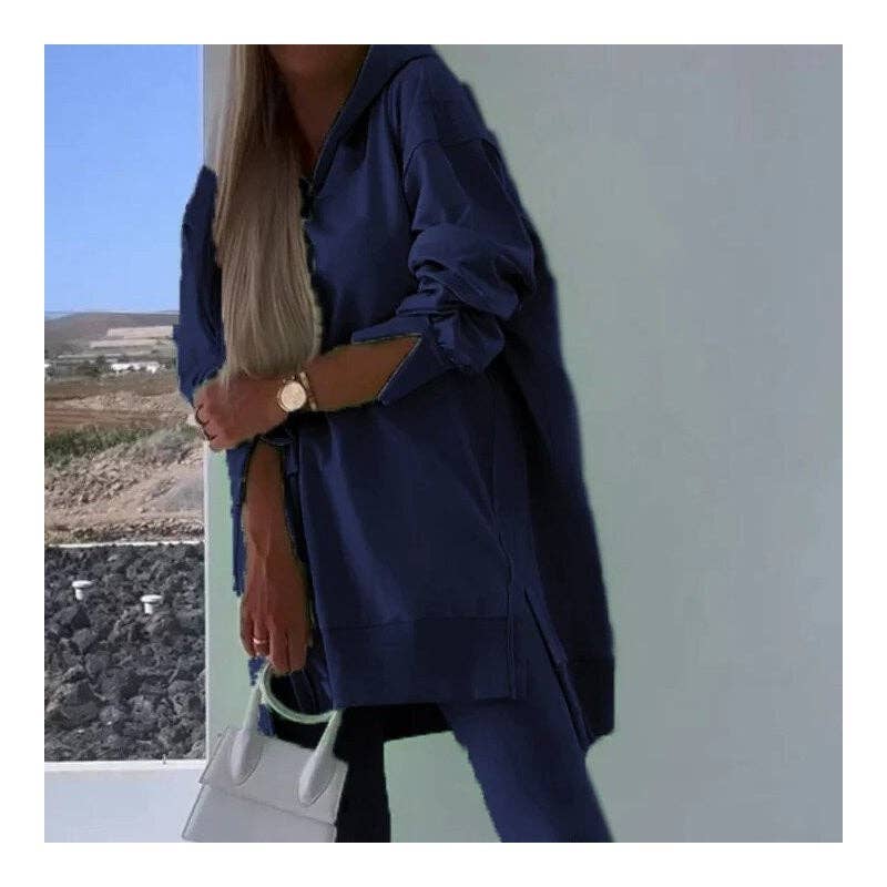 UZ Wholesale Store – wholesale Mjukisset – Dam – Set med hoodie med slits och tajta byxor7