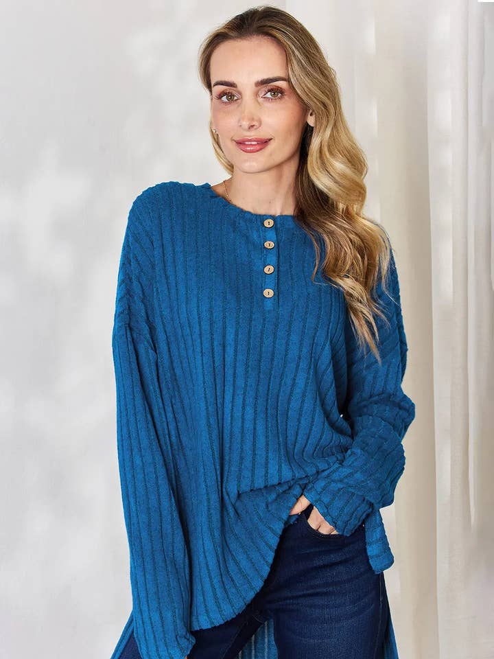 T-shirt basica a maniche lunghe a maniche lunghe a costine a maniche lunghe per la vendita all'ingrosso da parte di Garden Naked