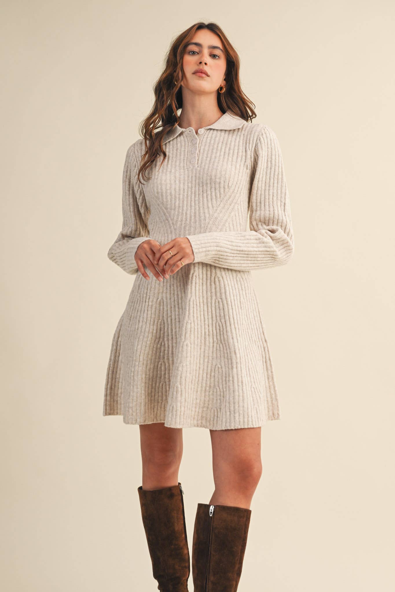 &MERCI - Wholesale Dress - Women's - RIBBED SWEATER FLARED MINI DRESS MSW1096812