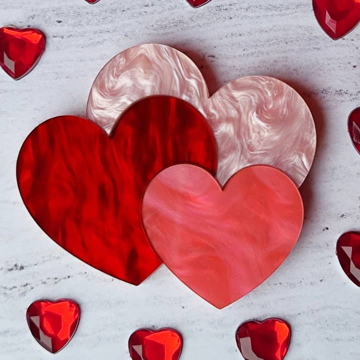 Pink/Red Hearts Trio Brooch for wholesale by Stars & Red Roses