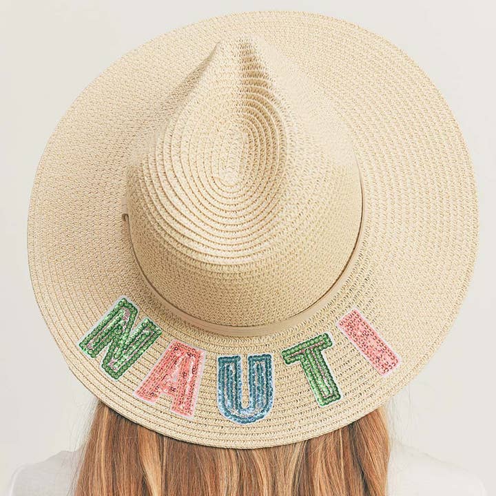 Sensibling Corp. - Wholesale Straw Hat - Women's - Nauti Sequin Message Straw Panama Sun Hat