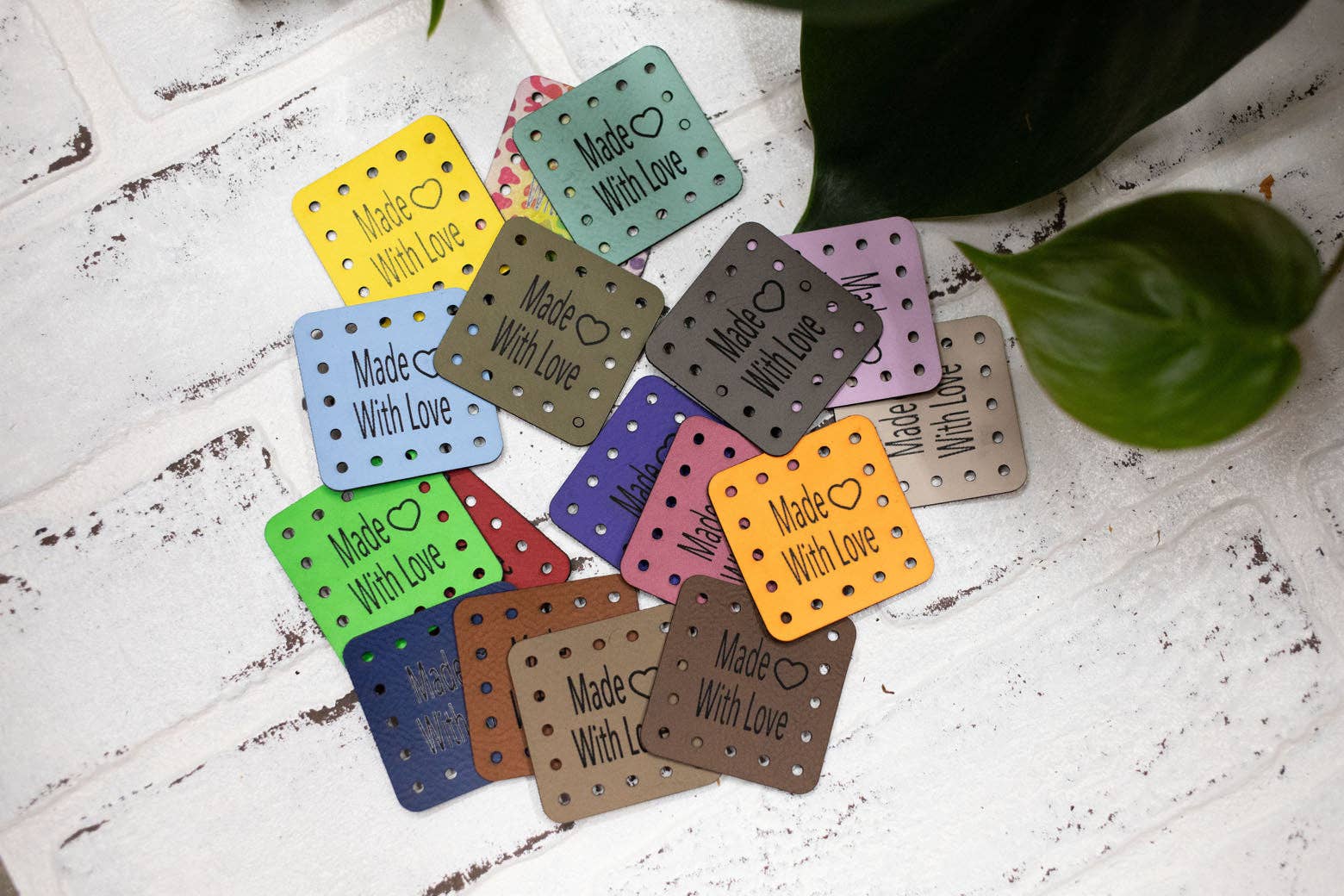 The McGarvey Workshop - Wholesale Craft Supplies - Made with Love Tags, Faux Leather Labels for Handmade Items, Custom Faux Leather Tags for Knitting and Crochet, 1.75" x 1.75" (Copy)5